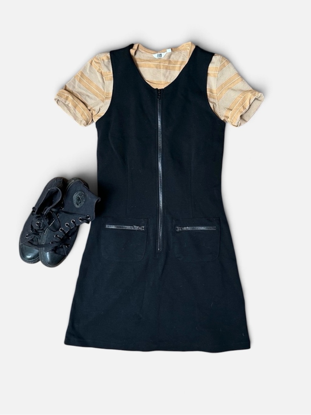 Vintage Y2K CLUB MONACO Black Sporty Zip-up A-Line Short Dress Zipper pockets ๐จ๐ฆ